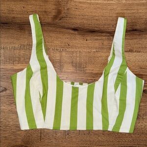 Green and White Fitted Crop Tank Top